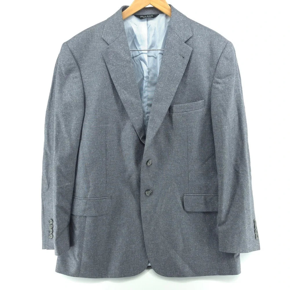 Jos A Bank Mens Blazer 100% Silk Grey Textured 42R Signature Collection 2-Button